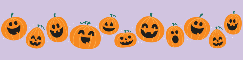 Halloween pumpkin lanterns banner. Vector illustration