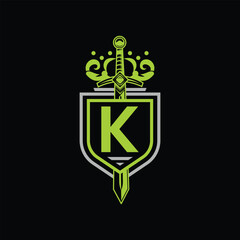 K letter Logo with Shield, K shield logo design template	