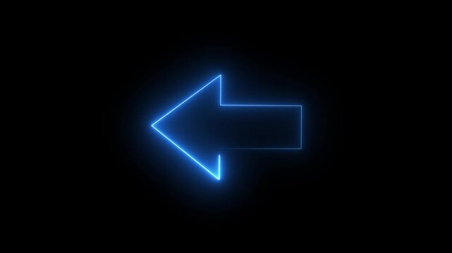 Glowing neon left-pointing arrow animation on black background representing direction, navigation, and digital movement concept in modern graphic design.