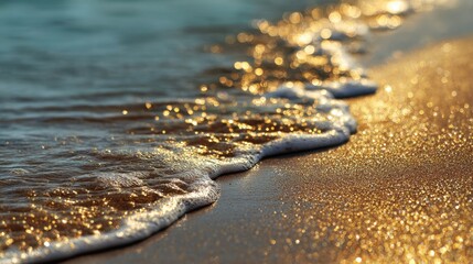 Waves sparkle on golden beach sands