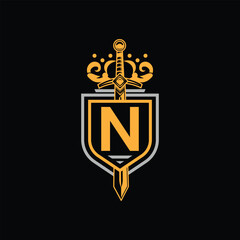 N letter Logo with Shield, N shield logo design template	