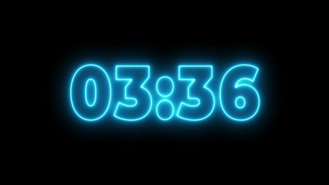 Countdown timer from 4 minute to 0 minute on black background.4 minute stopwatch , analog neon clock icon animation .4 minute countdown timer
