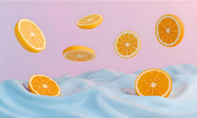 Floating Citrus on Turquoise Waves