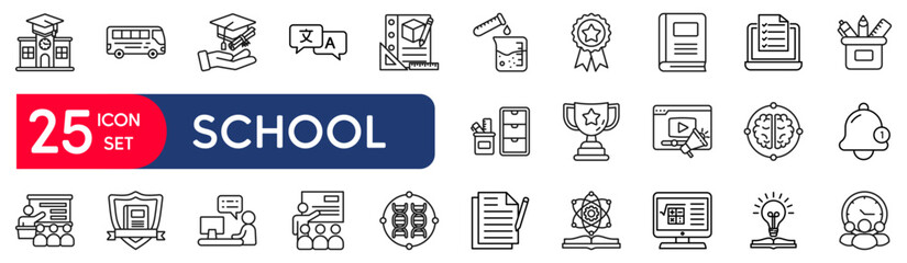 School set of web icons in linear style.  vector illustration concept relate to university, book, student, academic, graduate, learn