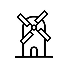 Windmill On Small Farm With Classic Structure And Circular Center In Quiet Rural Scene