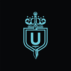 U letter Logo with Shield, U shield logo design template	