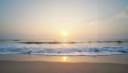 Fototapeta premium Serene beach landscape, tranquil sunset over the ocean, reflection on water