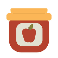 Illustration of jar with sweet apple jam. Perfect for autumn food packaging, kitchen design, homemade recipes, cafe menus, and seasonal promotions.