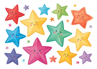 Colorful star multi shapes in a variety of vibrant colors. Perfect for decorations, crafts, or educational projects.