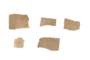 Group of Old parchment paper torn edges strips isolated. Piece of brown torn edges paper ripped isolated on white background.