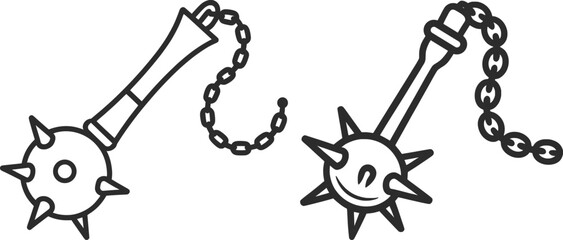 Medieval Flail Weapon Vector Illustration with Spiked Mace Designs.