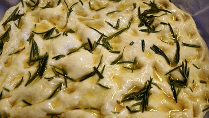Raw Focaccia Dough Ready to Bake — Homemade Italian Bread Preparation