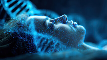 女性の横顔とデジタルのDNA