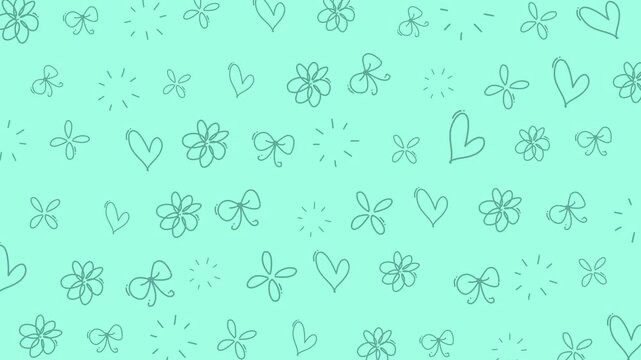 seamless pattern doodle hearts cute bows hand drawn whimsical suitable for backgrounds, textiles, invitations, and children's designs