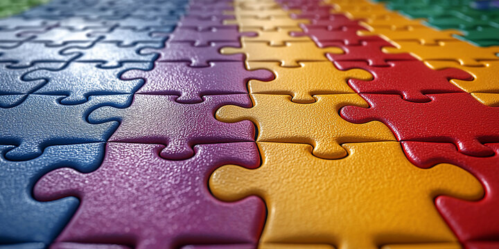 Colorful rubber puzzle pieces arranged in a vibrant pattern Generative AI - Powered by Adobe