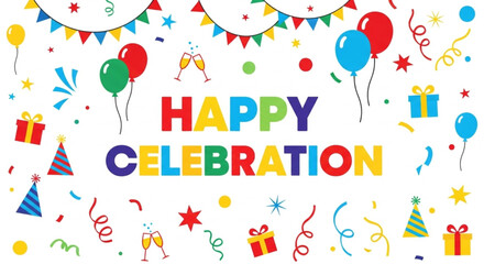 Happy Celebration Background with Balloons and Wrapped Presents