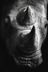 Black rhino stone sculpture close up portrait
