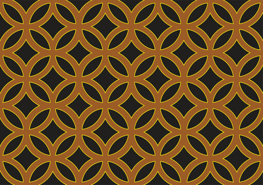Golden Geometric Circle Grid &ndash; Seamless Interlocking Petal Pattern on Dark Background for Decorative and Textile Design