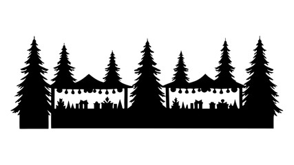 Obraz premium Celebrate holiday magic at a charming winter market silhouette, perfect for festive designs and cozy seasonal promotions, with gifts and trees