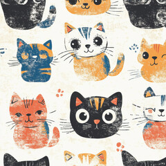 Cute cartoon cat seamless pattern background illustration