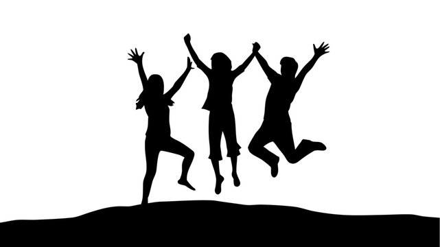 Celebrating Success Together Silhouette: Team Jumping with Joy, Achieving Goals, Positive Energy, Victory Celebration, Happiness, Friends Silhouette
