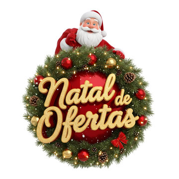 selo 3d guirlanda com papai noel natal de ofertas