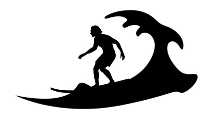 Bold surfer riding a powerful wave, minimalist design showcasing freedom and adventure, perfect for lifestyle brands and dynamic summer promotions