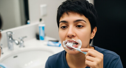 man brushing his teeth