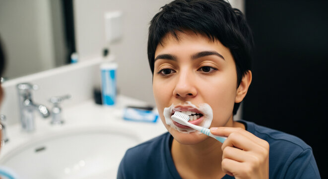man brushing his teeth