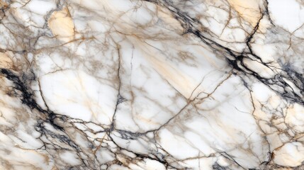 Luxurious White Calacatta Marble Texture with Dramatic Black and Gold Veining