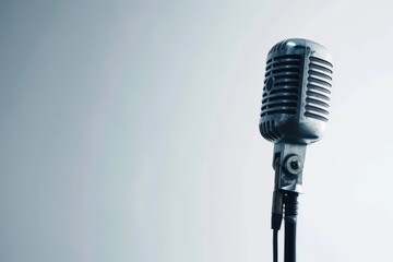 Fototapeta premium Vintage Microphone's Clarity: A classic, vintage microphone stands ready to capture sound, its iconic design and retro aesthetic providing a sense of timeless elegance. 