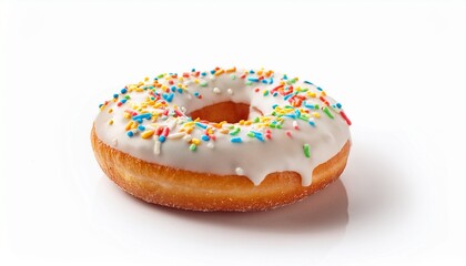 white donut with sprinkles isolated on white background