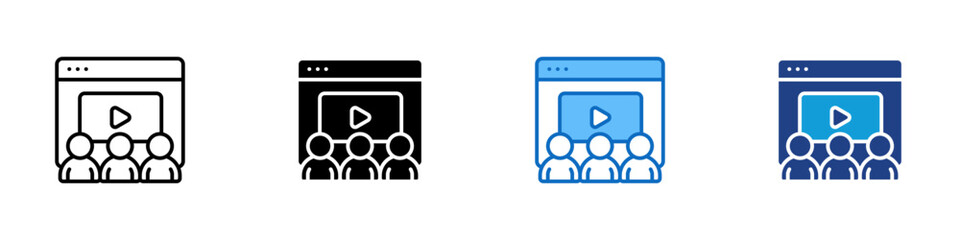 Fototapeta premium Video Presentation Multiple Style Icon Design Vector - Online meeting or video presentation with audience viewing a screen interface