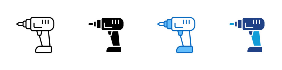 Electric Drill Multiple Style Icon Design Vector - Electric drill used for making holes in wood, metal, or concrete surfaces