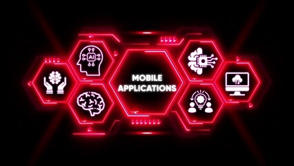 Mobile Applications AI Technology Network Hexagon Icons apps artificial intelligence