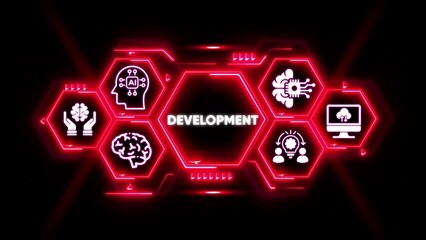 Neon Hexagon Network With Development Icons And AI Symbol business technology