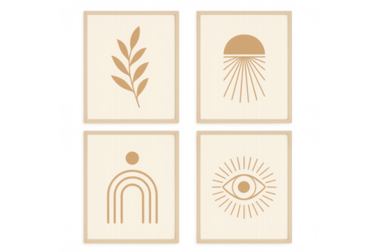 Boho abstract wall art set with eye sun