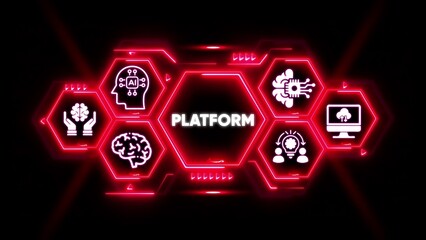 Neon Hexagon Network With Platform Icons And AI Symbol business technology