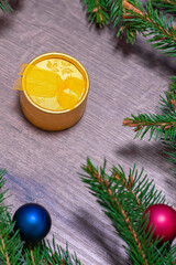 Christmas gift.  Spruce branches. surprise