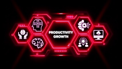 Productivity Growth AI Brain Cloud Computing Icons Neon artificial intelligence