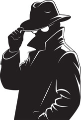 Incognito icon, mystery secret spy or detective silhouette, figure with hat glass or mask 