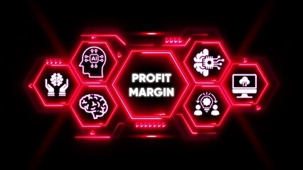 Profit Margin Hexagon Network with AI and Brain Icons business finance