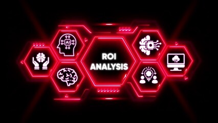 ROI Analysis Hexagon Network with AI and Brain Icons ROI analysis return on investment