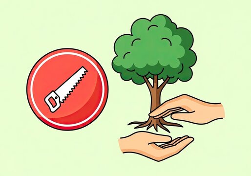 Promote sustainable forestry with a helping hand and prevent deforestation, encouraging eco-friendly practices for a greener planet and environmental awareness