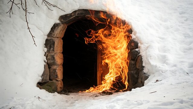 A fiery portal emerging in a dark void during a mystical scene with shadow. AI GENERATED. - Powered by Adobe