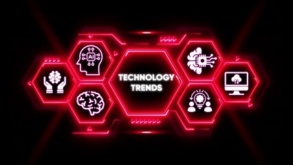 Technology Trends Hexagon Network with AI and Brain Icons artificial intelligence