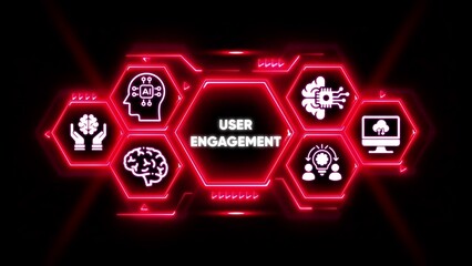 User Engagement Hexagon Network with AI and Brain Icons business marketing