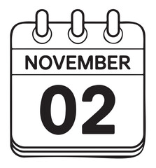 November 2nd calendar icon simple flat vector glyph design isolated on white background
