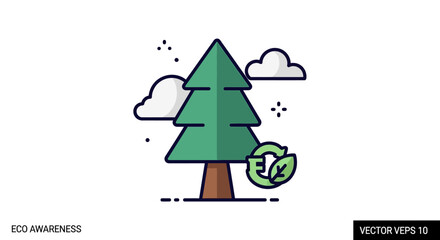 Eco awareness concept icon with a pine tree and recycling symbol.