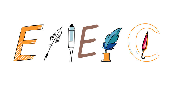 Feather pen, pencil, pen and paintbrush write vector icons set. Write letter. Vector 10 Eps.
